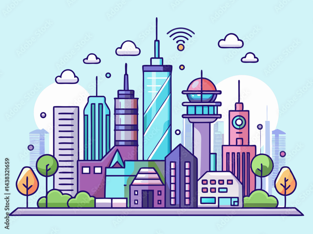 Obraz premium smart city line art collection