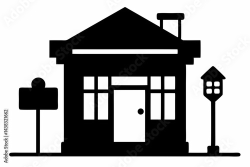 Tiny Post Office Building Silhouette vector illustration