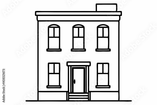 Tiny Urban Brownstone Line Art vector illustration