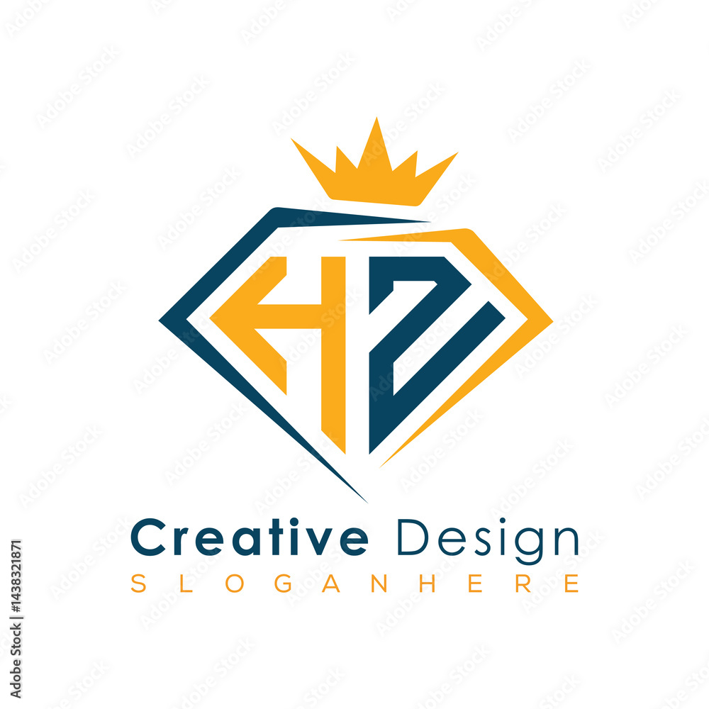 Fototapeta premium Luxury Initial Letter Monogram in Pentagon Diamond Shape with Royal Crown for Premium Branding & High-End Logo Design 