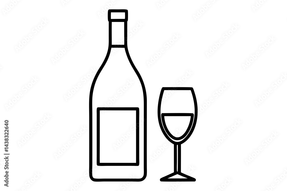Wine Bottle And Glass Line Art vector illustration Wine Bottle And Glass Line Art vector illustration