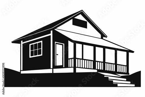 Wrap Around Country Porch Silhouette vector illustration