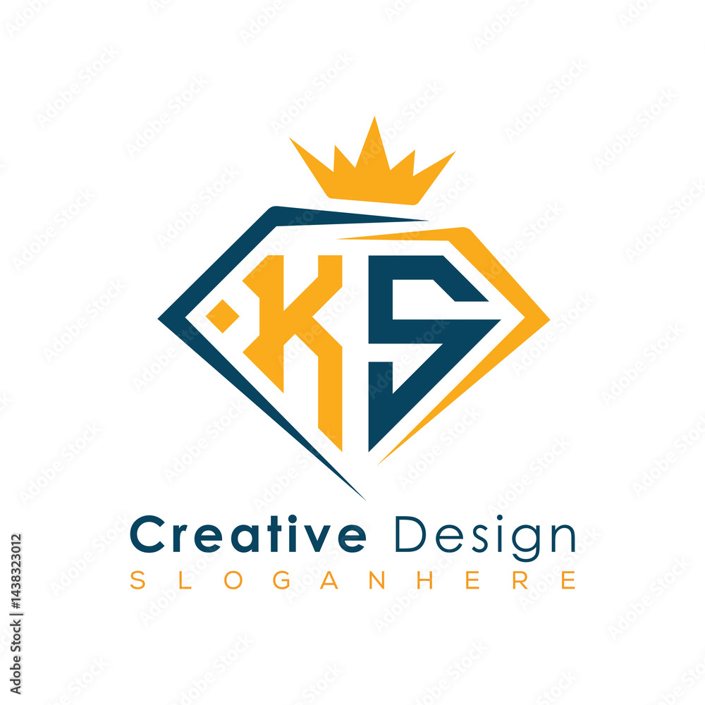 Fototapeta premium Luxury Initial Letter Monogram in Pentagon Diamond Shape with Royal Crown for Premium Branding & High-End Logo Design 
