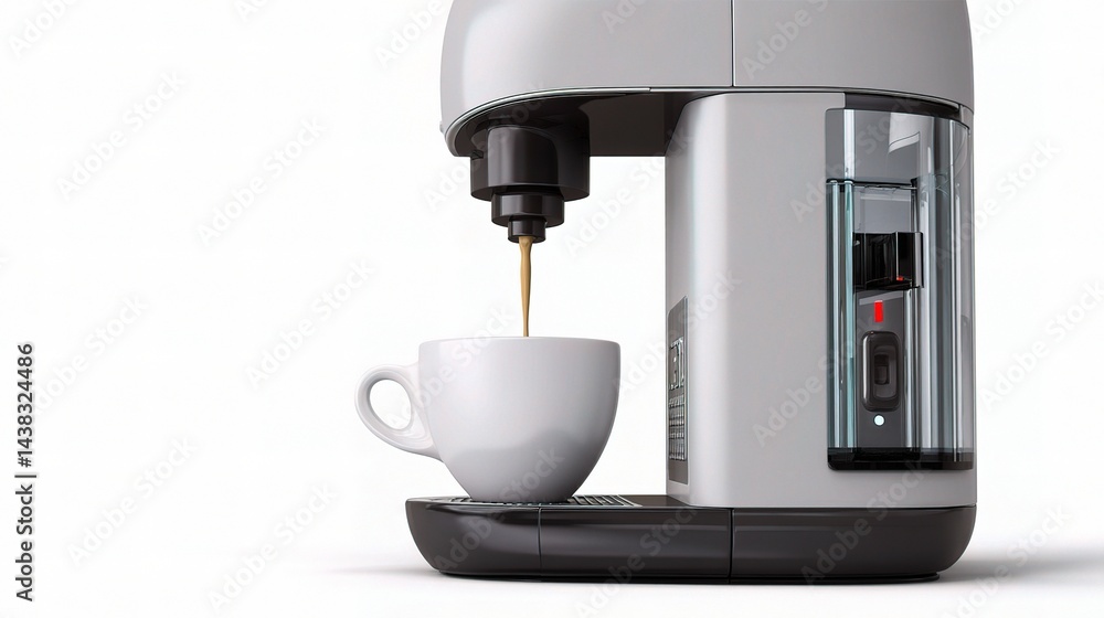 Modern Coffee Machine Brewing Fresh Coffee into White Cup Modern Coffee Machine Brewing Fresh Coffee into White Cup