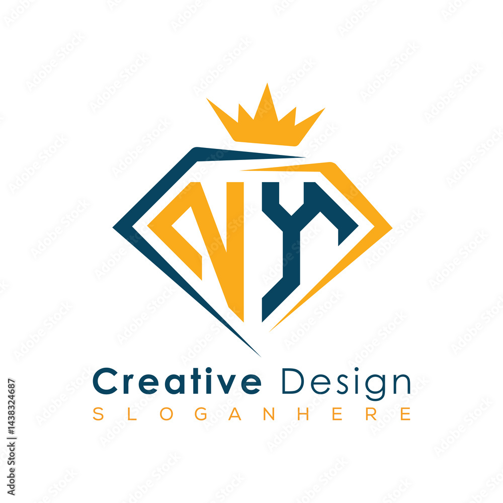 Fototapeta premium Luxury Initial Letter Monogram in Pentagon Diamond Shape with Royal Crown for Premium Branding & High-End Logo Design 