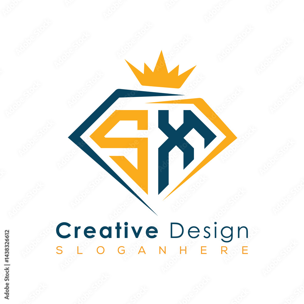 Fototapeta premium Luxury Initial Letter Monogram in Pentagon Diamond Shape with Royal Crown for Premium Branding & High-End Logo Design 