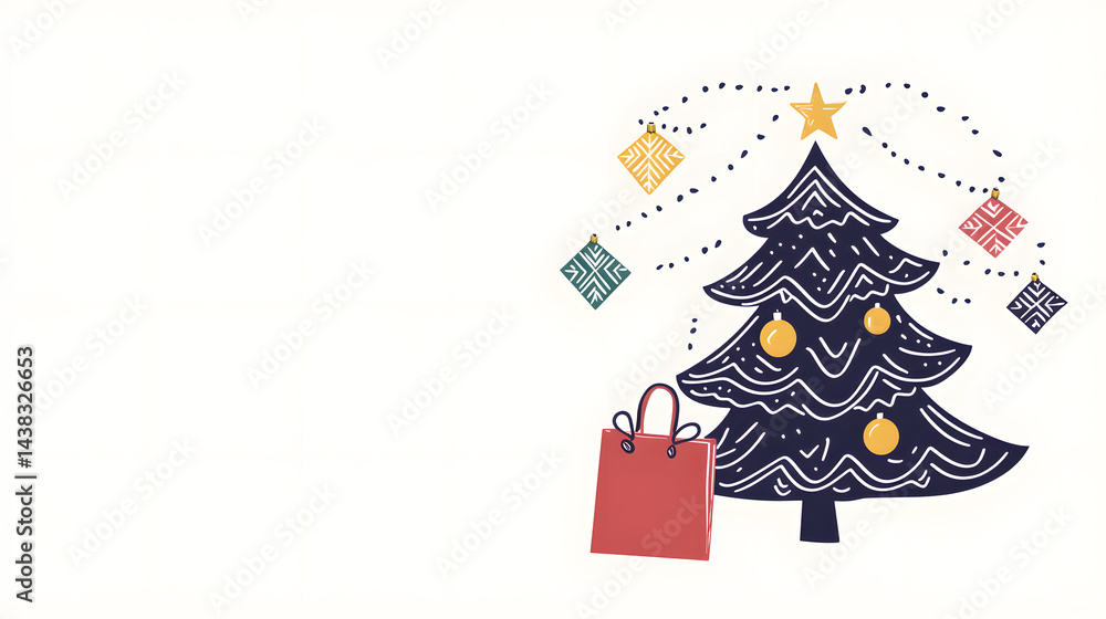Fototapeta premium christmas, tree, holiday, card, decoration, celebration, winter, xmas, star, christmas tree, illustration, season, fir, vector, snow, new, year, design, merry, december, greeting, green, art, color, s
