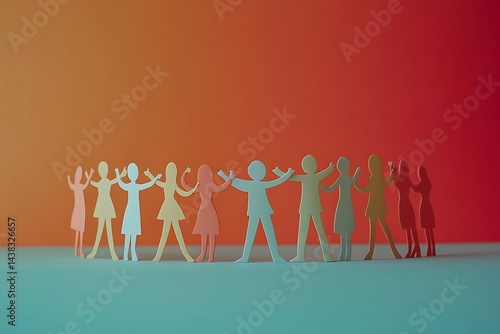Pastel Paper People Holding Hands Teamwork Success2