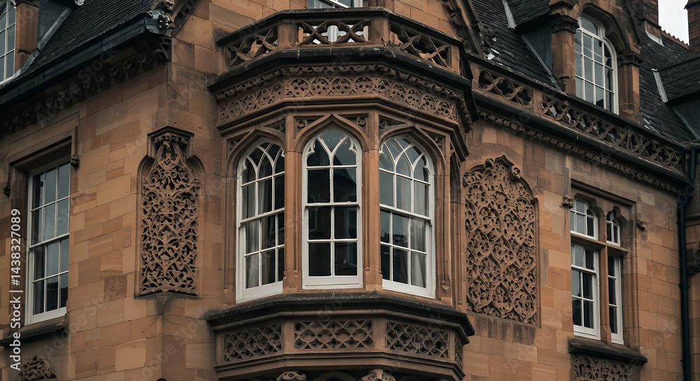 Obraz premium Ornate Stone Building With Bay Window
