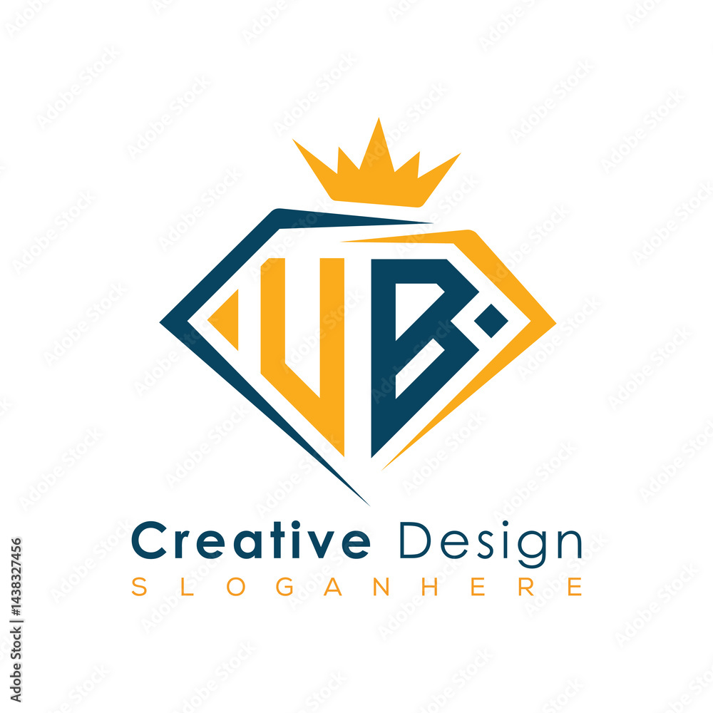 Fototapeta premium Luxury Initial Letter Monogram in Pentagon Diamond Shape with Royal Crown for Premium Branding & High-End Logo Design 