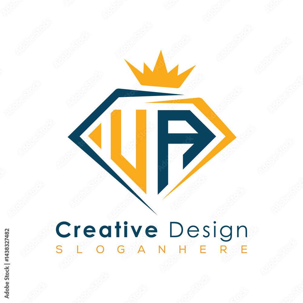 Fototapeta premium Luxury Initial Letter Monogram in Pentagon Diamond Shape with Royal Crown for Premium Branding & High-End Logo Design 