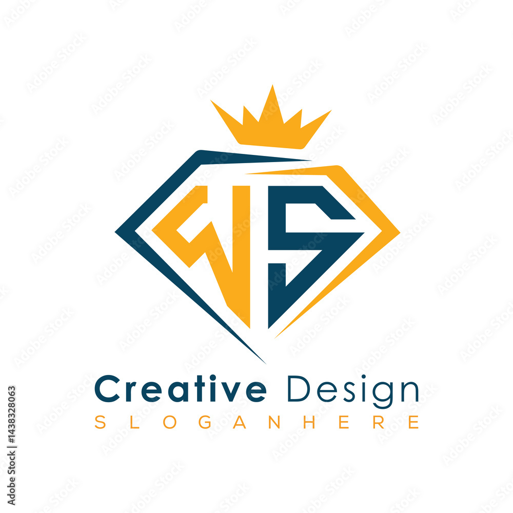 Fototapeta premium Luxury Initial Letter Monogram in Pentagon Diamond Shape with Royal Crown for Premium Branding & High-End Logo Design