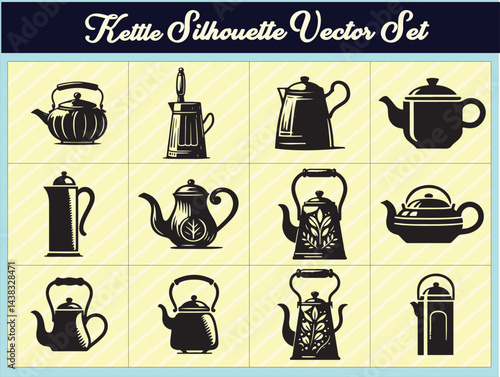 rtistic black kettle and teapot illustrations with handmade vector cutout designs on white