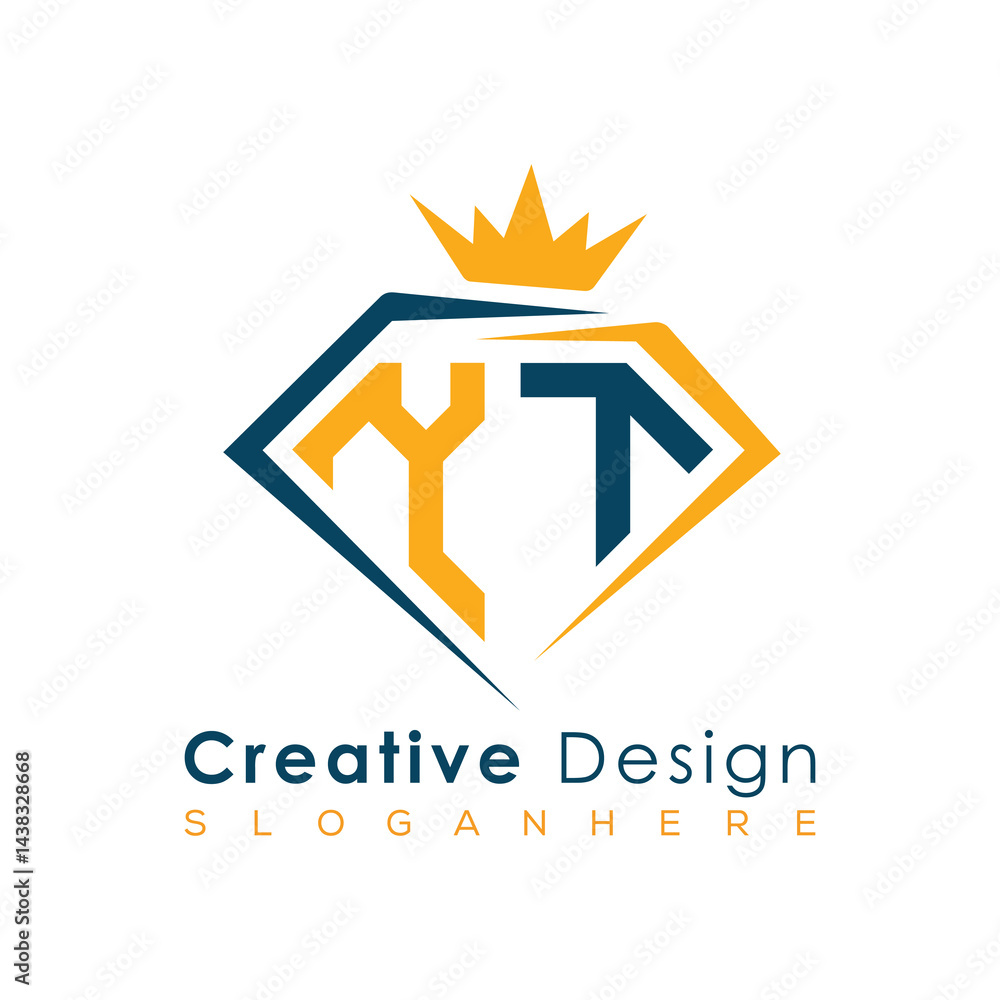 Fototapeta premium Luxury Initial Letter Monogram in Pentagon Diamond Shape with Royal Crown for Premium Branding & High-End Logo Design