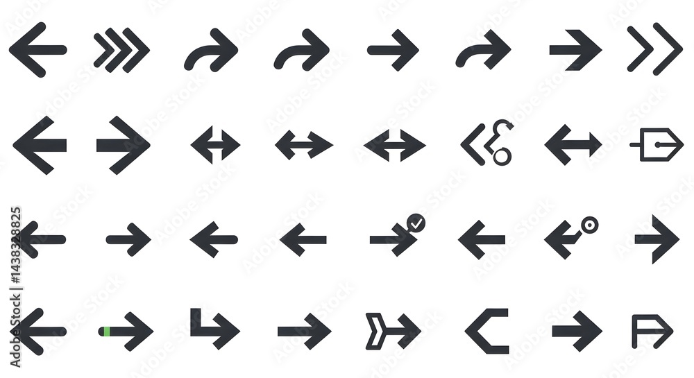 Naklejka premium Collection of Arrow Icons Pointing Directions for Navigation and User Interface