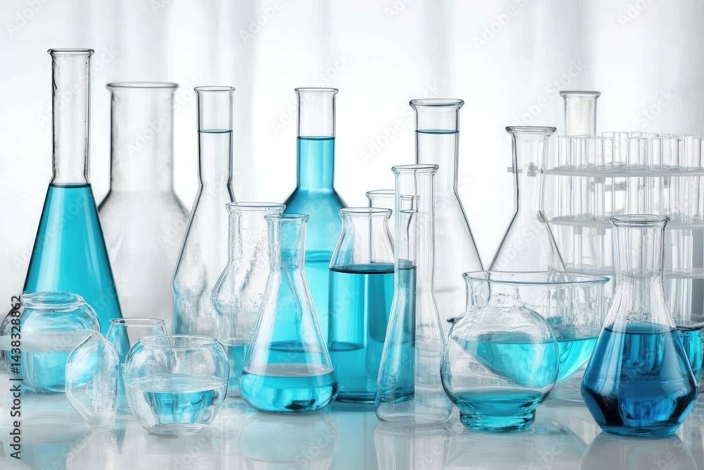 Lab glassware filled with liquid Lab glassware filled with liquid