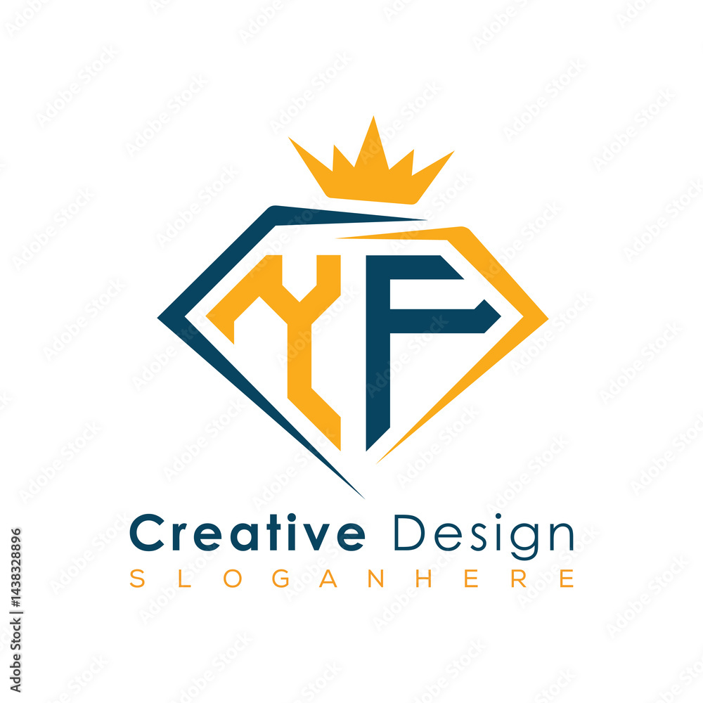 Fototapeta premium Luxury Initial Letter Monogram in Pentagon Diamond Shape with Royal Crown for Premium Branding & High-End Logo Design