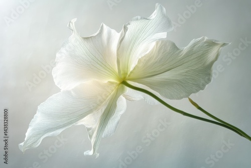 Delicate white flower, petals backlit, showcasing intricate veins and delicate structure.