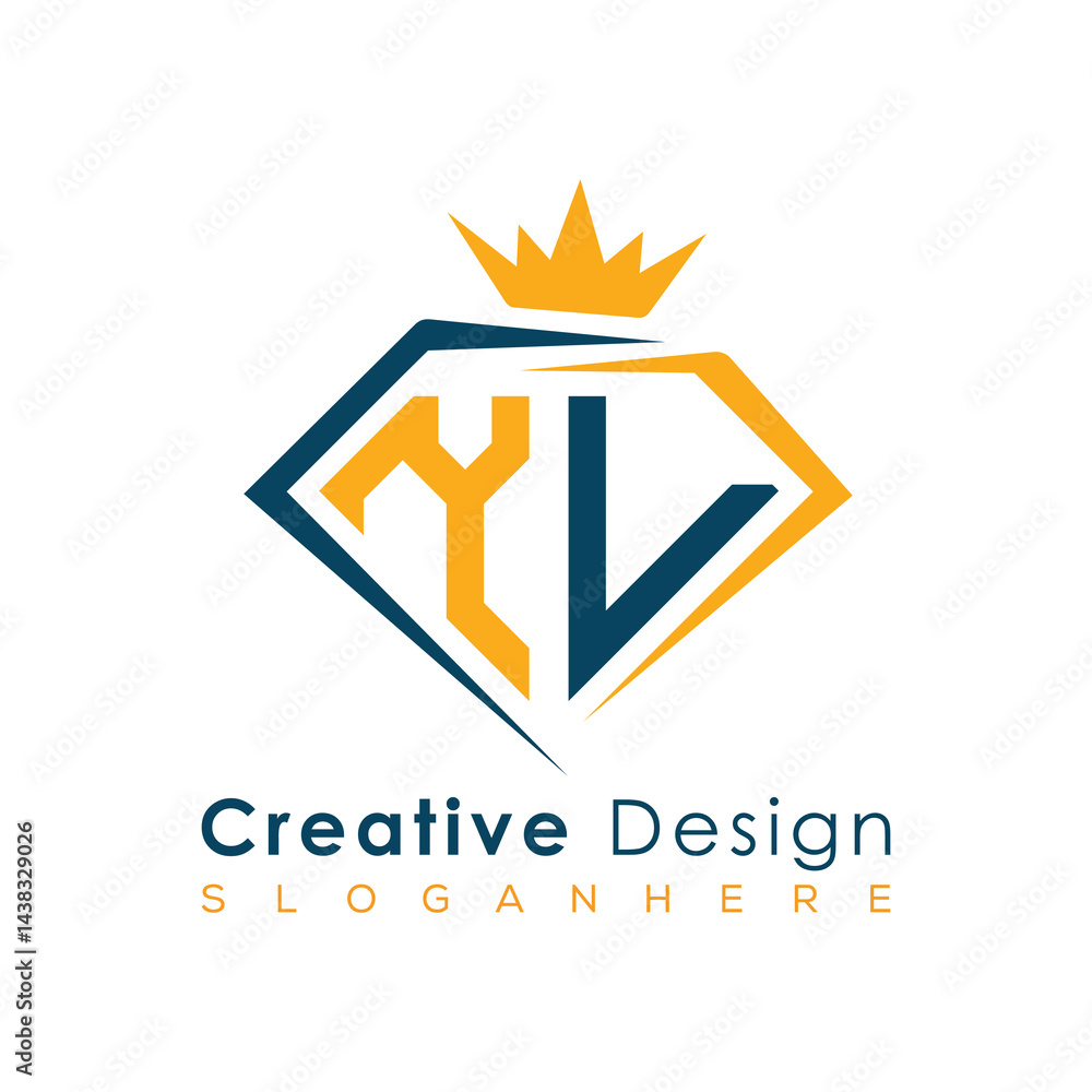 Fototapeta premium Luxury Initial Letter Monogram in Pentagon Diamond Shape with Royal Crown for Premium Branding & High-End Logo Design
