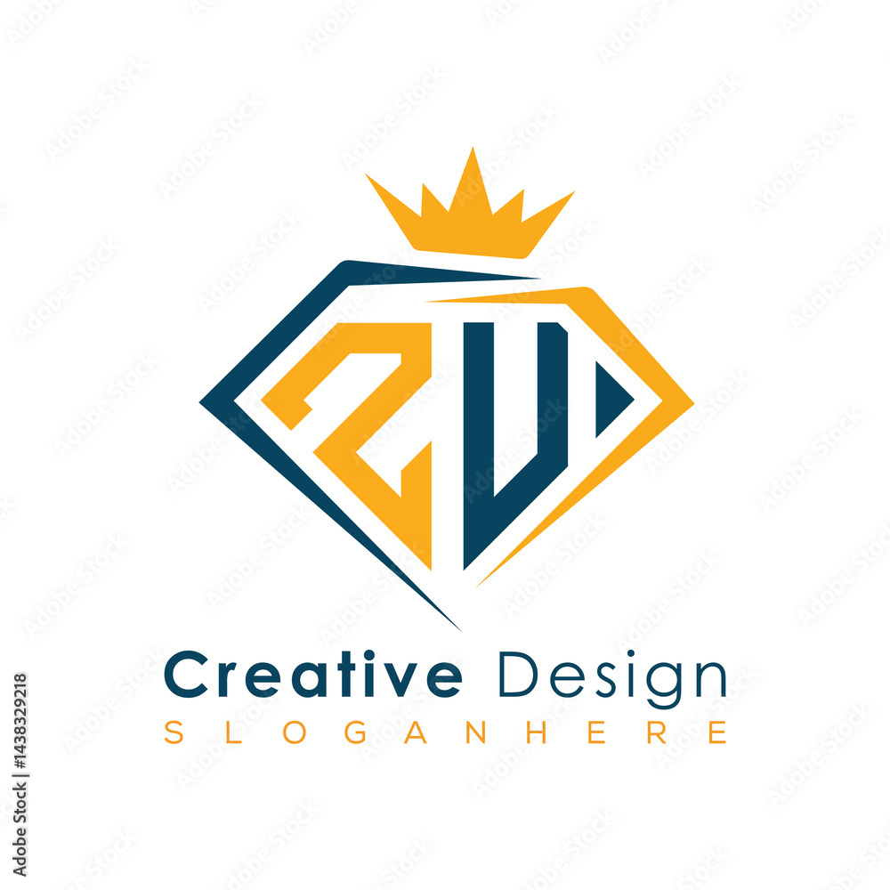 Fototapeta premium Luxury Initial Letter Monogram in Pentagon Diamond Shape with Royal Crown for Premium Branding & High-End Logo Design