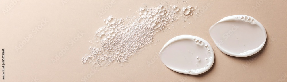 Transparent drops of liquid gel arranged delicately on a light surface, creating an aesthetic and soothing visual composition Transparent drops of liquid gel arranged delicately on a light surface, creating an aesthetic and soothing visual composition