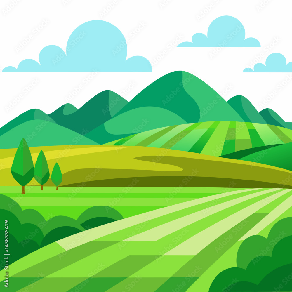 Fototapeta premium Landscape with green hills and Blu sky