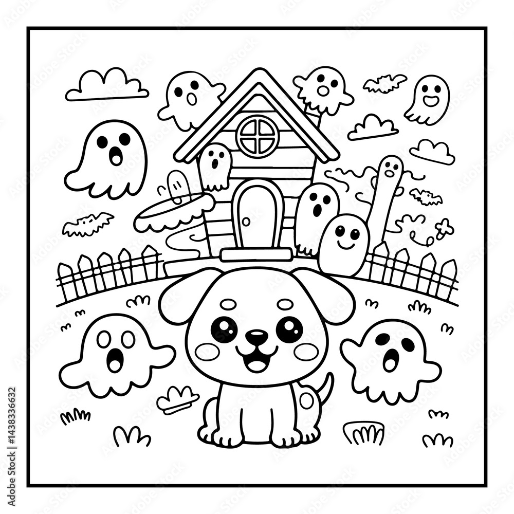 Naklejka premium Kawaii Dog Coloring Pages For Kids 