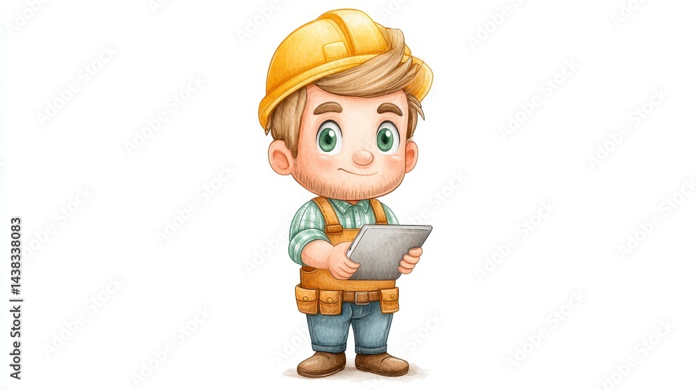 Young Male Construction Worker Cartoon Illustration Young Male Construction Worker Cartoon Illustration