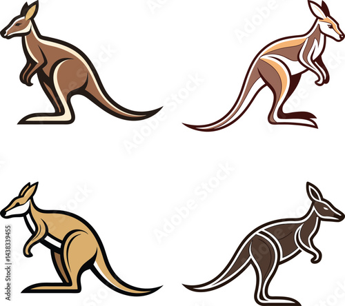 Modern kangaroo vector icon in dynamic pose. Sleek minimalist kangaroo illustration. Earthy brown animal logo design.