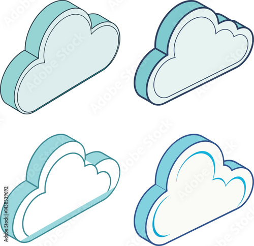 Minimalist cloud icon with soft gradients. 3D cloud vector design. Modern pastel blue cloud illustration.