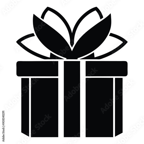 Isolated Black Silhouette of Gift Box with Ribbon, Minimalist, Elegant Design, Bow