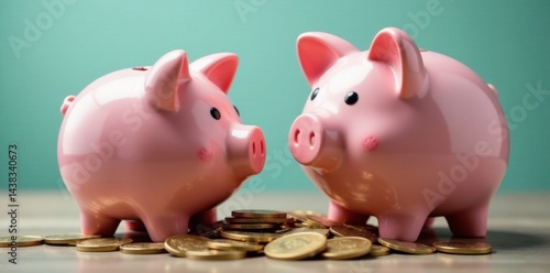 Close-up of piggy bank overflowing with coins, coins in piggy bank, couple's savings, coins