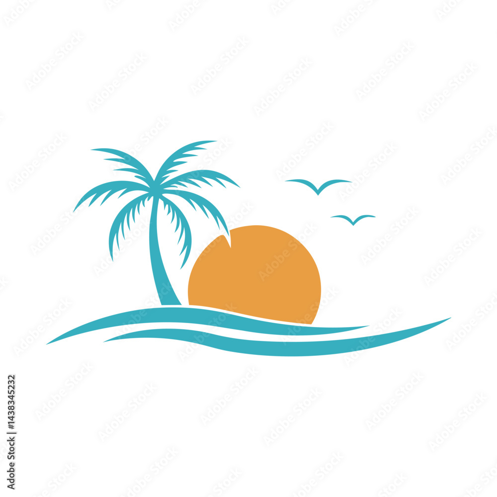 Naklejka premium Minimalistic Sunset Beach vector Artwork.