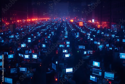 Vast nocturnal gathering of people working on computers