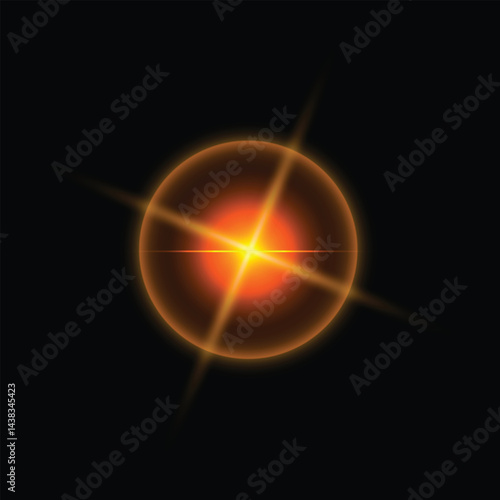a bright orange sun in the center of a black background, radiating a bright light.