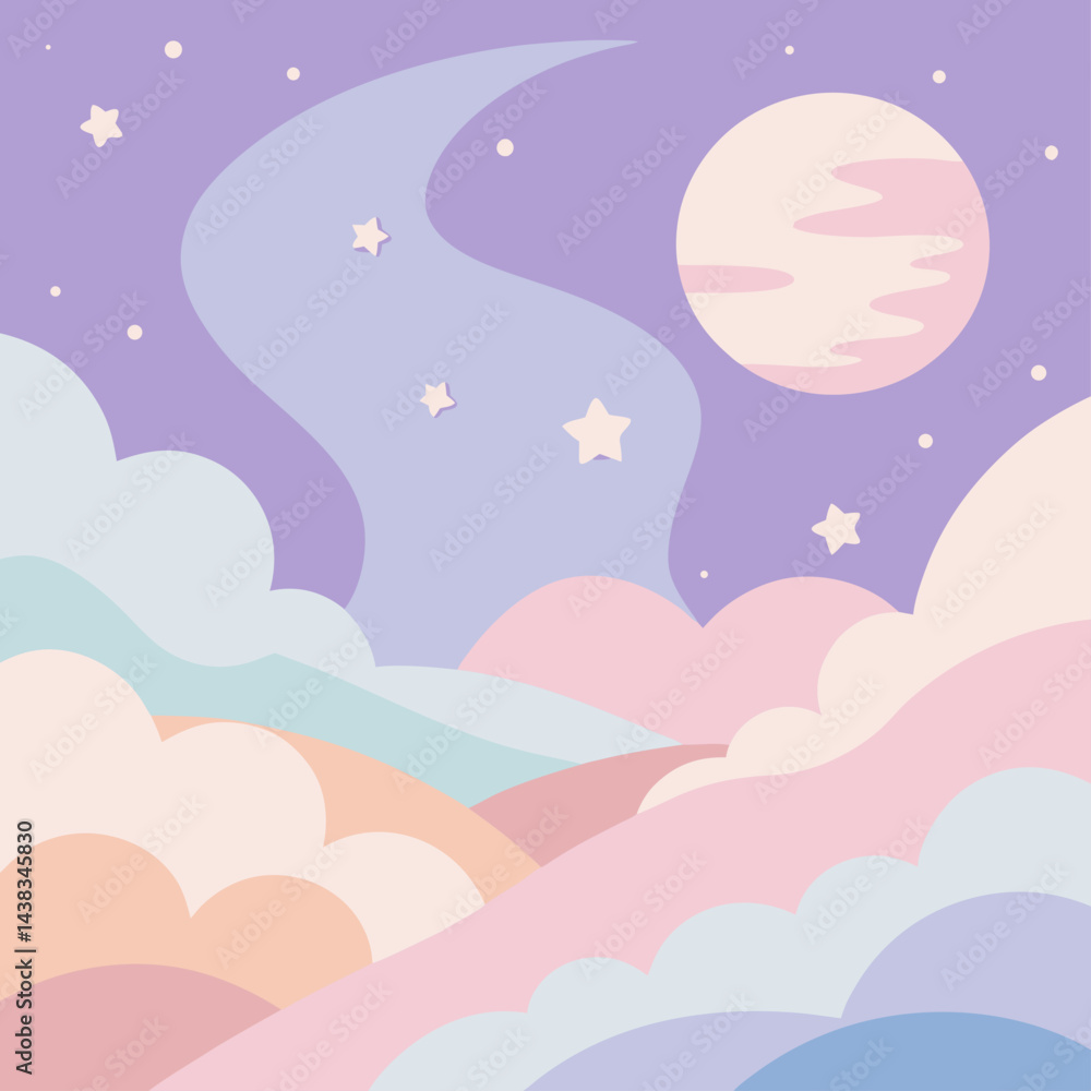 Pastel Dreamy Landscape with Moon Stars Clouds Perfect for Branding Design and Logo Creation Pastel Dreamy Landscape with Moon Stars Clouds Perfect for Branding Design and Logo Creation