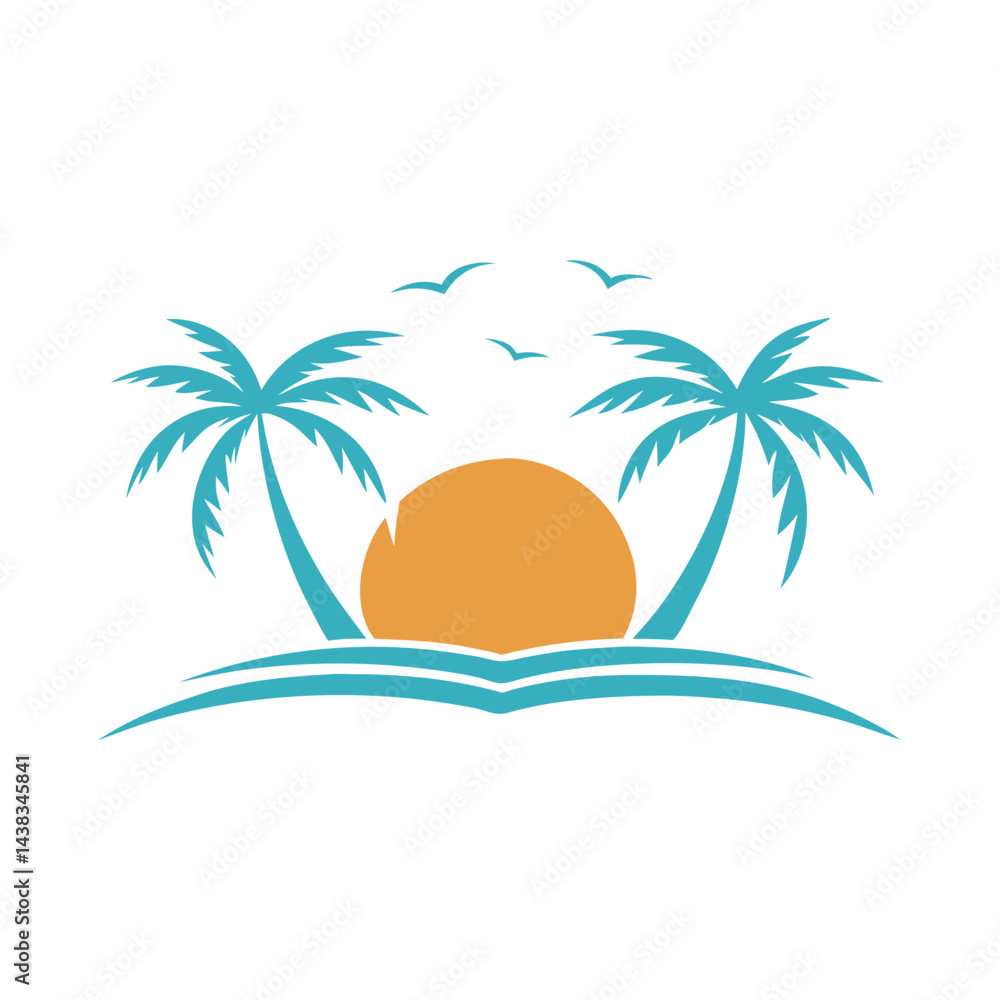 Fototapeta premium Minimalistic Sunset Beach vector Artwork.