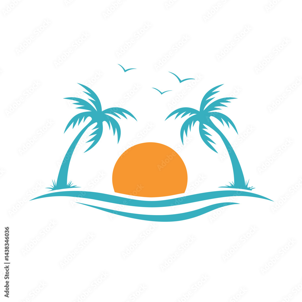 Obraz premium Minimalistic Sunset Beach vector Artwork.