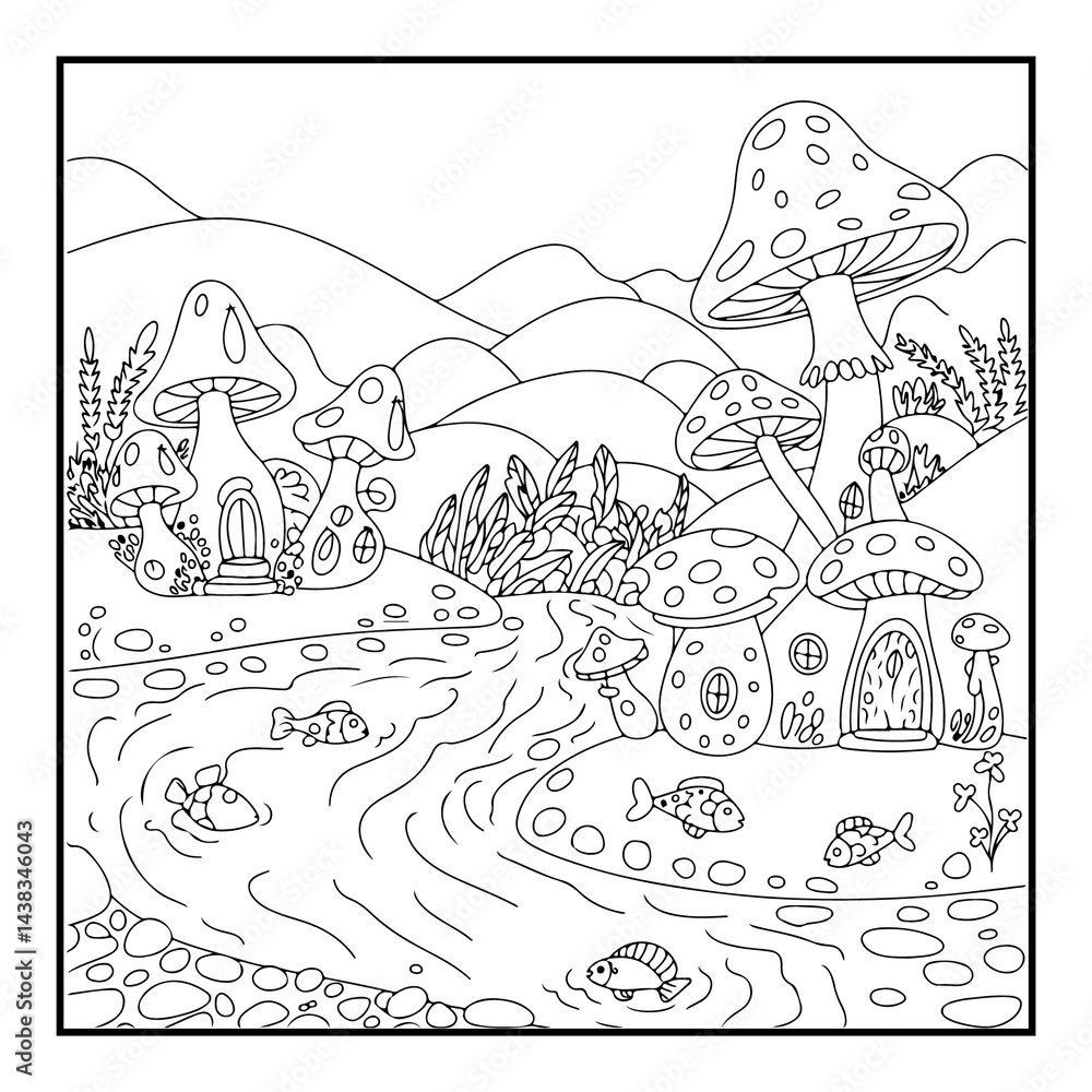 Obraz premium Mushroom House Coloring Pages For Kids