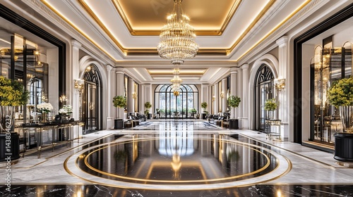 Grand hotel lobby with opulent design