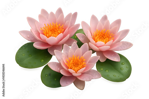 Pink Water Lilies with Dew Drops – High Realistic 3D Illustration