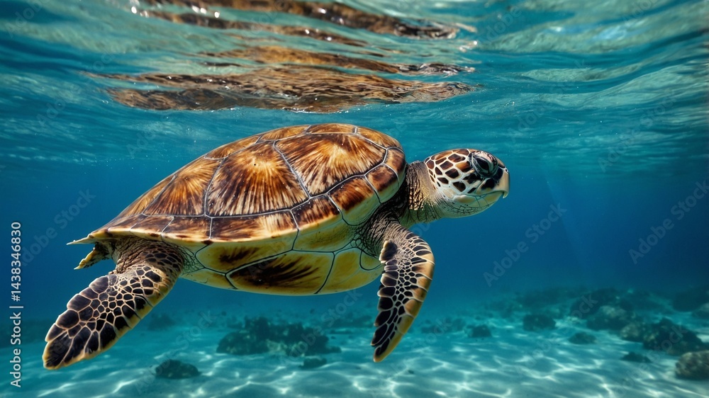 Fototapeta premium turtle swimming in the ocean, Generative Ai