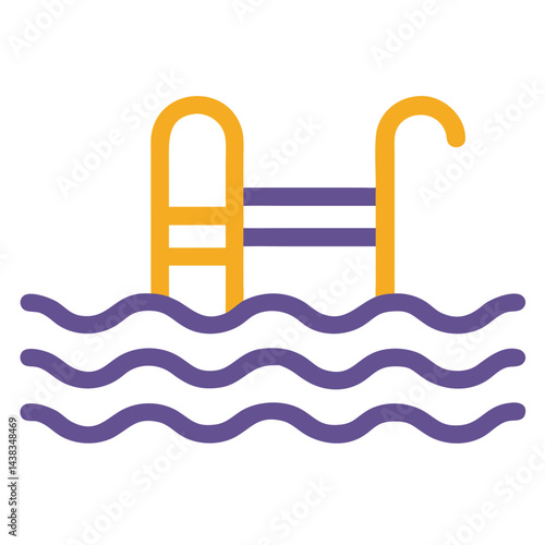 Swimming Pool Icon with Ladder and Water Waves for Leisure and Recreation