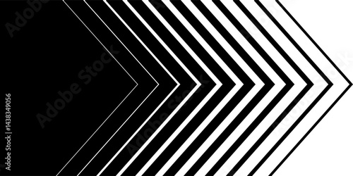 Acceleration black and white background with arrow pointing right, striped transition from thick to thin