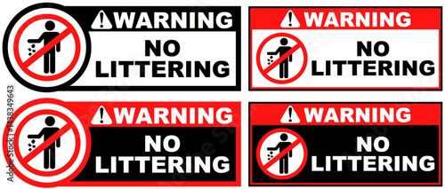Set warning no littering public sign design vector illustration
