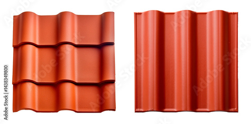 group of brown pantile roof tiles in different shapes isolated on white background