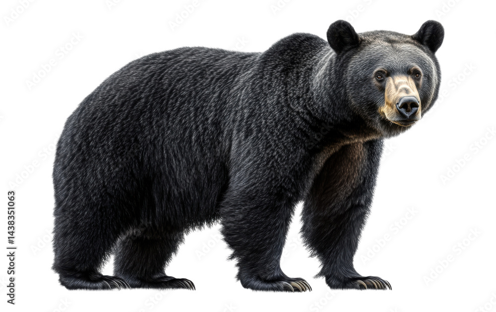 Fototapeta premium Large black bear stands on transparent or white background,png