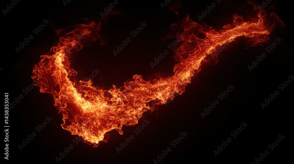 Fototapeta premium Fiery swirl abstract flame design, dark background, graphic design element