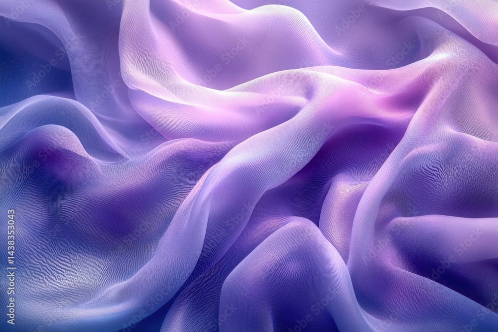 Fototapeta premium Draped purple chiffon fabric with gradient color, soft texture, elegant and luxurious.