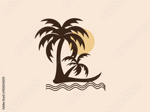 Wallpaper Mural A vector illustration captures a tropical island beach silhouette with a palm tree against a summer sunset sky Torontodigital.ca